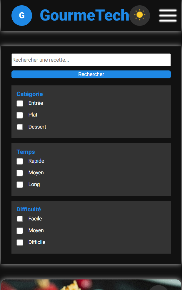 GourmeTech - Plateforme de recettes culinaires interactive - Image 1 - Image 3 sur 4